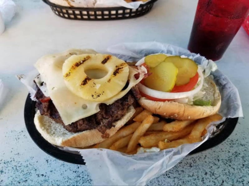 The Bahama Bob Burger with fries