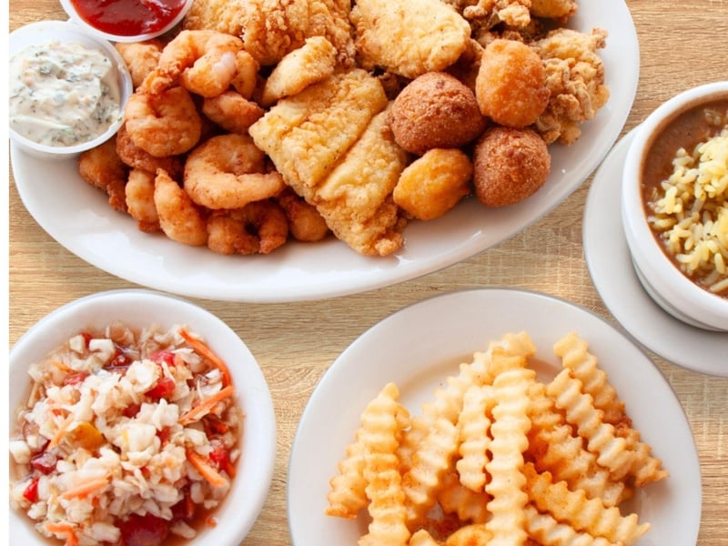 A seafood platter from Mikees in Gulf Shores, Alabama