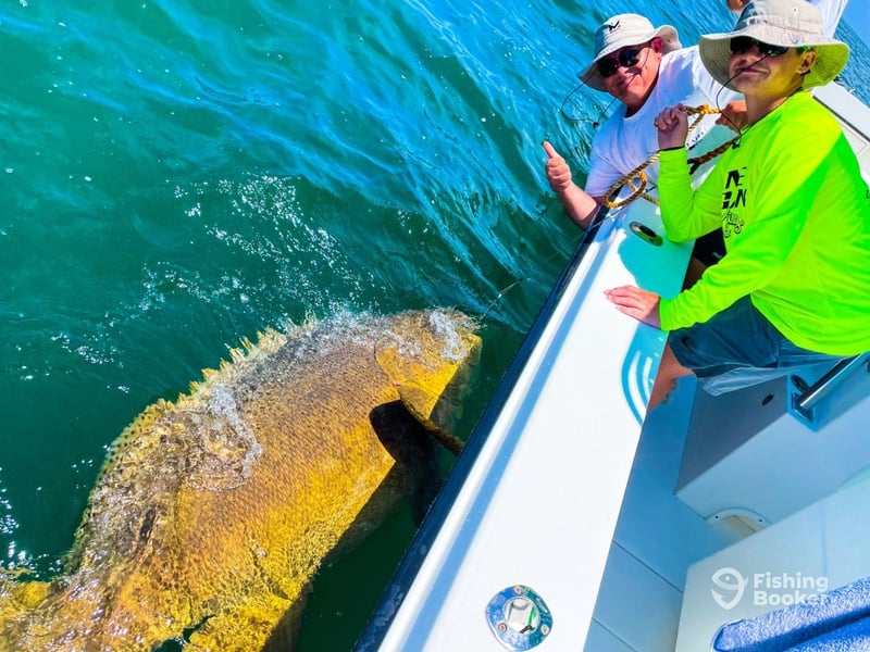 Anglers fishing off the side of the boat