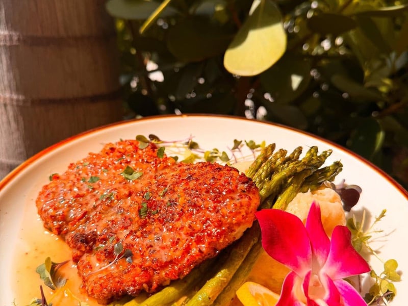 Pecan Crusted Tripletail with a maple butter sauce