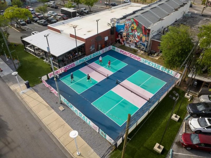 Aerial view of pickleball courts and downtown venue at Beach Weekend Fort Walton Beach