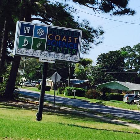 Emerald Coast Science Center sign along roadside in Fort Walton Beach