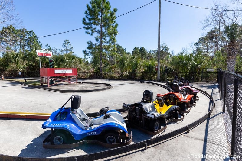 Gokarts lined up on track at Cobra Adventure Park in Panama City Beach