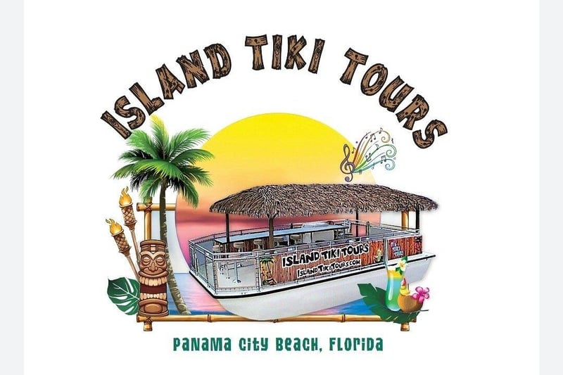 Island Tiki Tours logo with tiki boat and tropical design