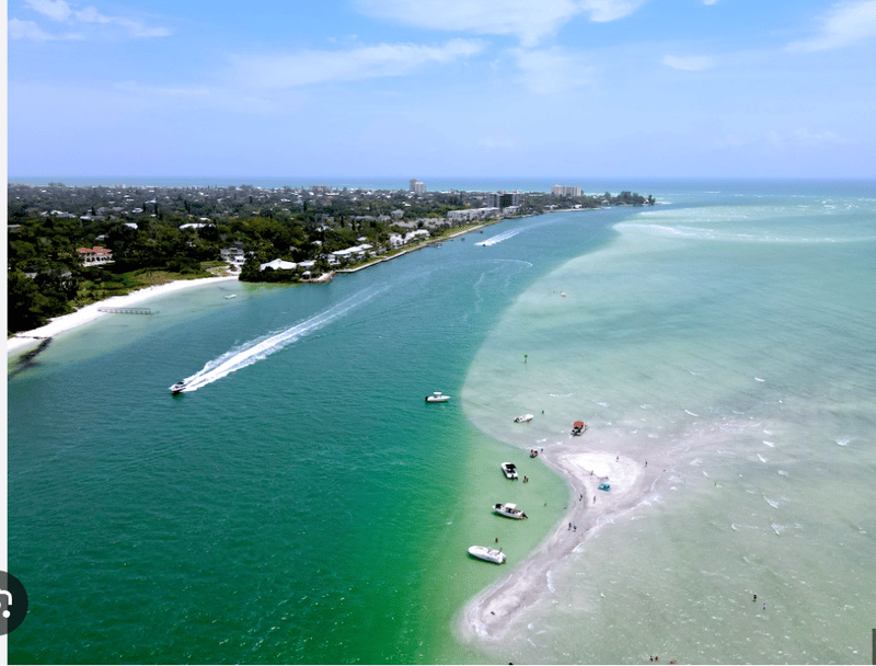 Scenic aerial view of the Sandbar Adventure Tour near Siesta Key