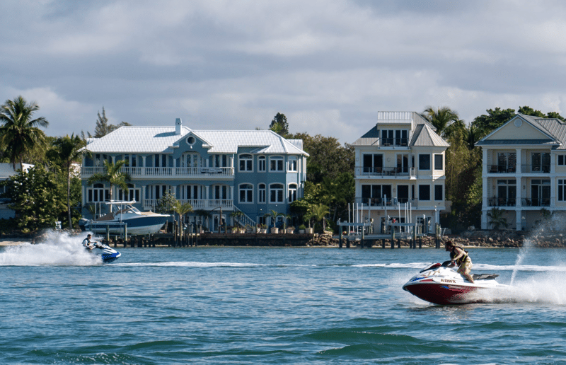 Riders exploring the Sarasota coastline by jet ski