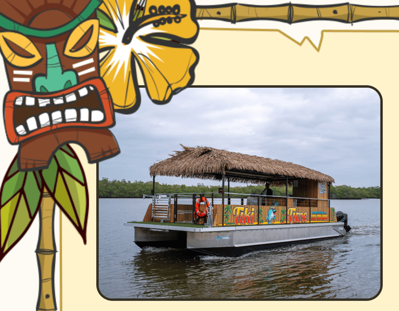 Relaxing coastal scene with tiki boat at the waters edge