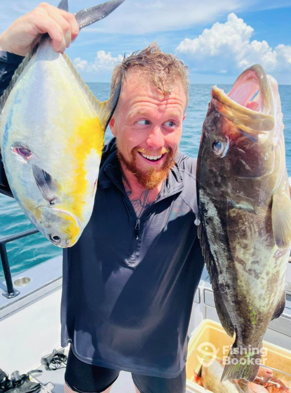 Catches can include Amberjack, Gag Grouper, Goliath Grouper, Red Grouper, Grunt, Kingfish, Blacktip Shark, Lane Snapper, Mangrove Snapper, Red Snapper, Vermillion Snapper, Spanish Mackerel, and more