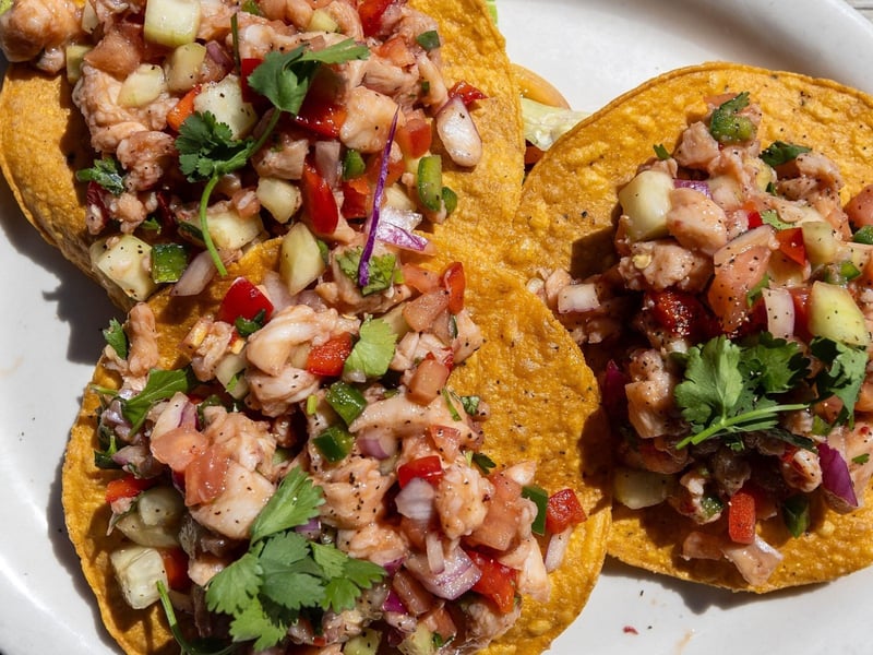 Fresh shrimp tacos on corn tortillas
