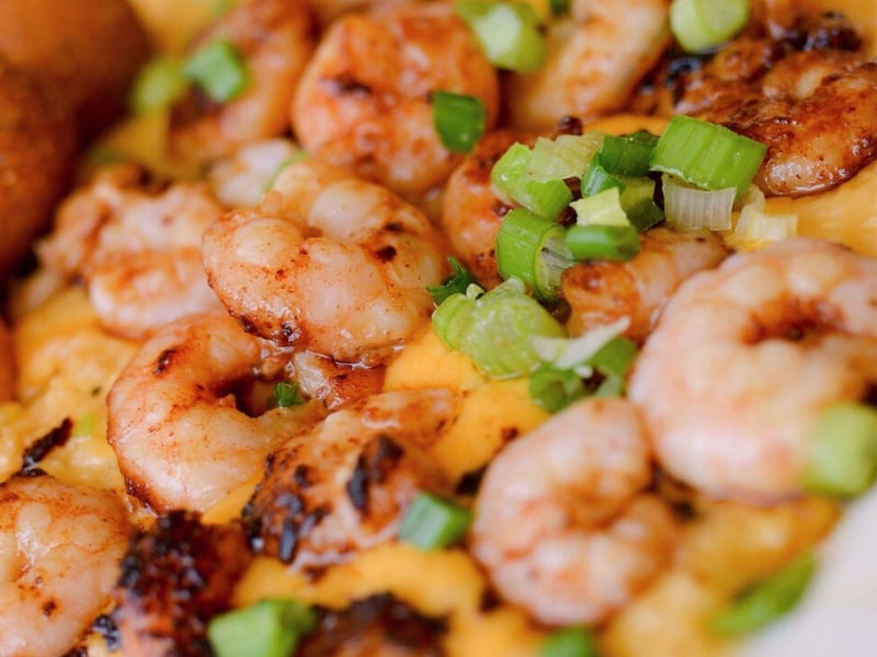 Cheesy grits with grilled shrimp from Mikees in Gulf Shores, Alabama