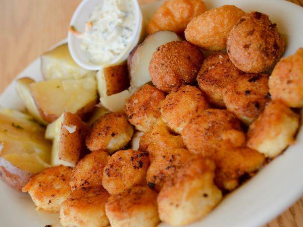 Fried scallops and hushpuppies