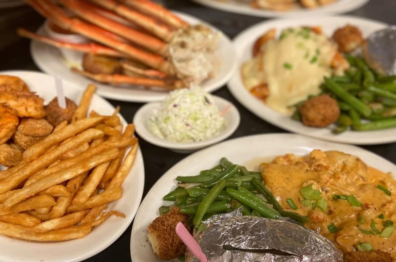 A collection of plates from Bayou Bills in Santa Rosa Beach, Florida
