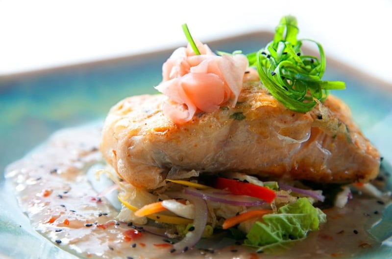 Rice paper wrapped fresh Atlantic Salmon at Basmatis Asian Cuisine