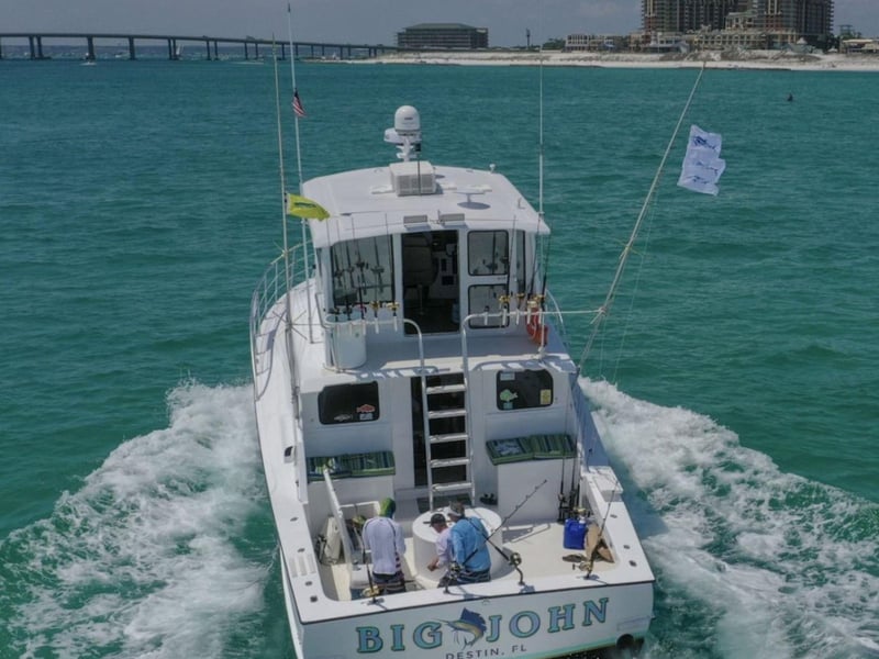 Aerial view of the charter boat on the water in Destin, Florida
