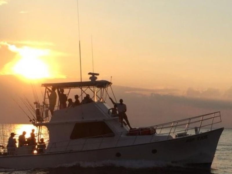 Rip Tide Charters on the water at sunset in Orange Beach, Alabama