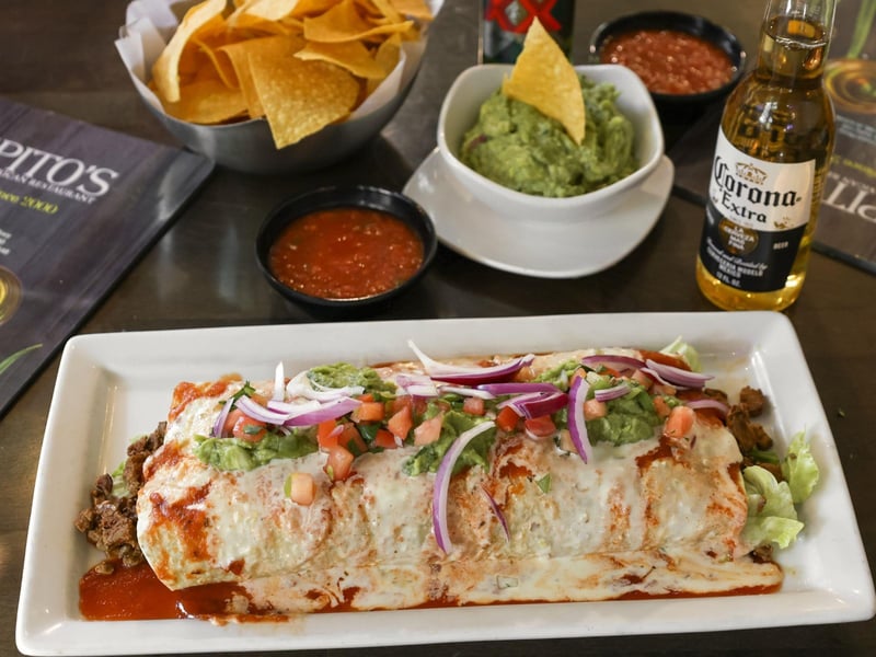 The Big S Burrito with chips and guacamole