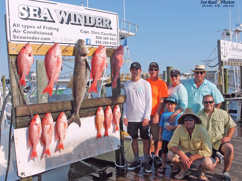 A group showing off their catch from Charter Boat Sea Winder in Destin, Florida