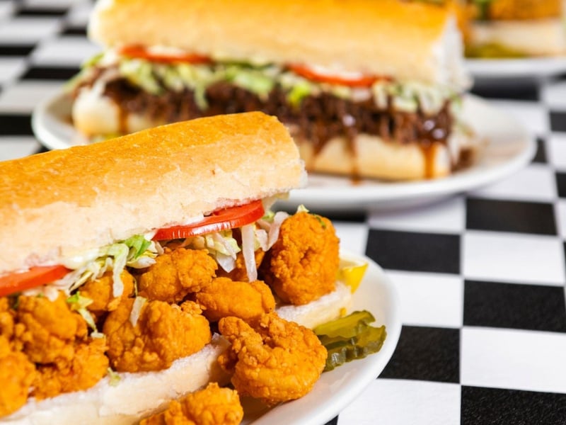 The delicious shrimp poboy at Acme Oyster House
