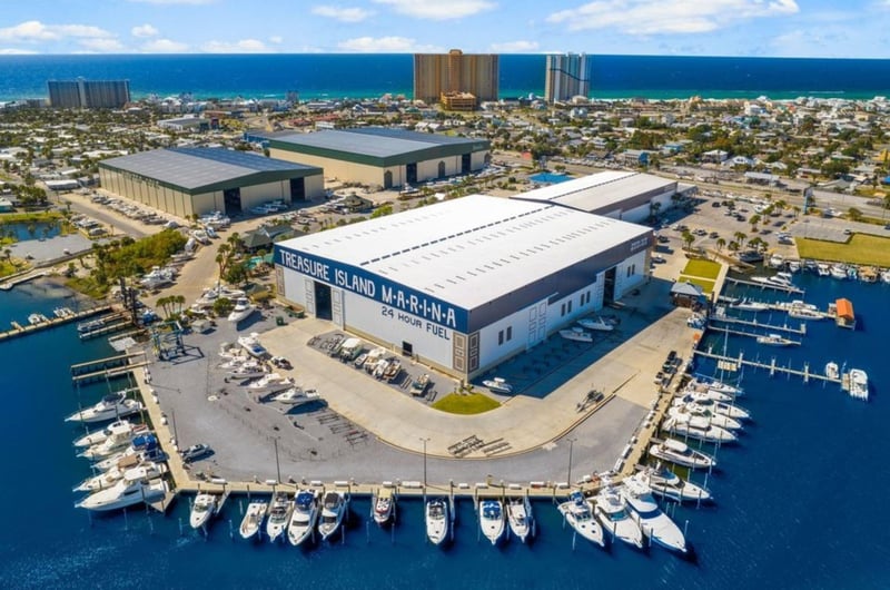 Aerial view of Treasure Island Marina in Destin, Florida