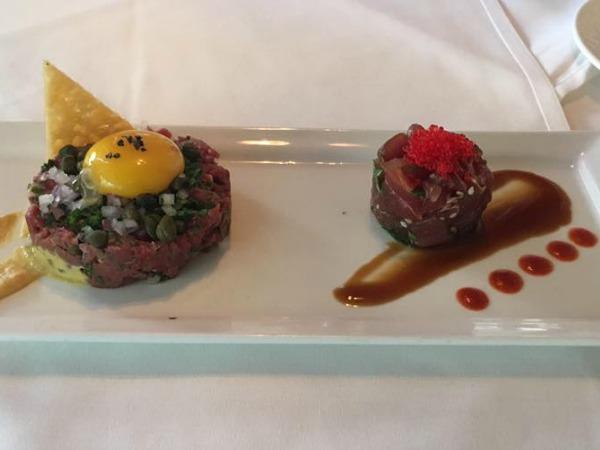 beef tartare and tuna tartare on a plate at The Veranda restaurant in Fort Myers, FL