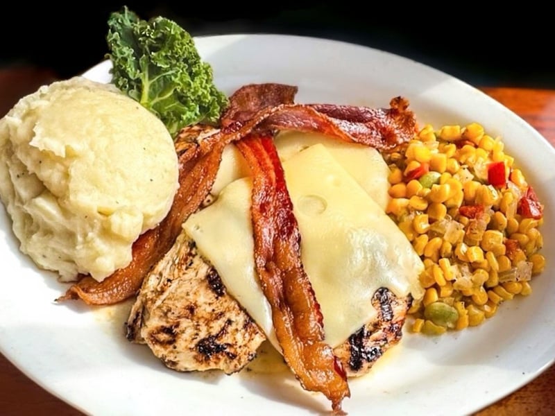 The Chicken Sunset with mashed potatoes and corn medley