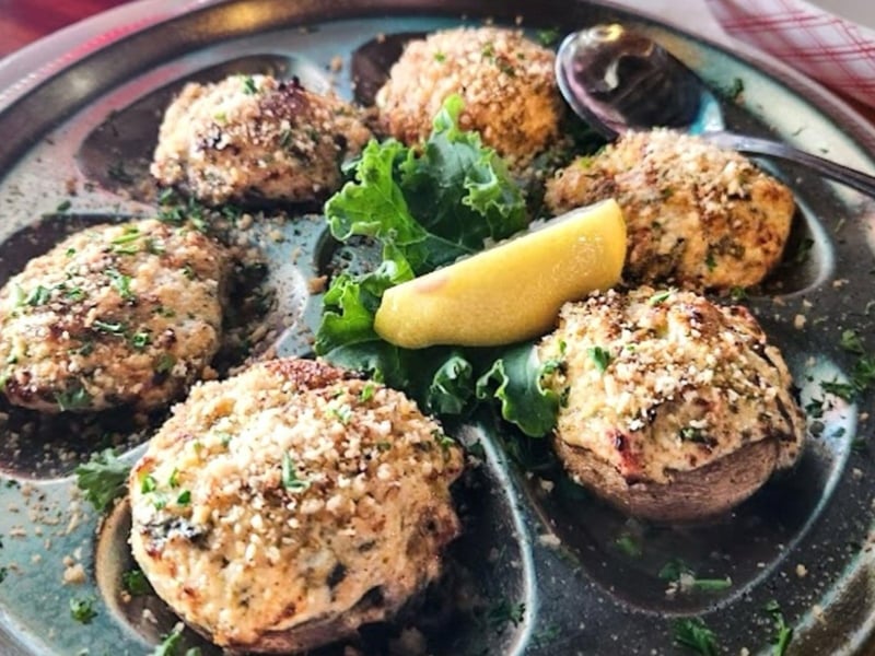 Mushrooms stuffed with homemade crab and spinach dip