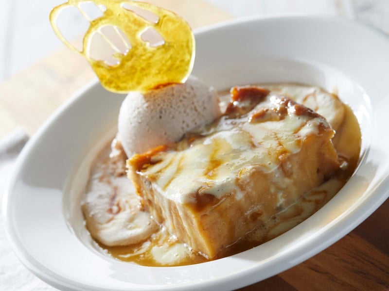 Warm rum raisin apple bread pudding from Cafe ThirtyA