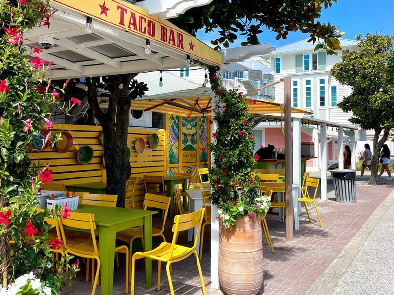 Outdoor seating at Bud  Alleys Taco Bar in Seaside, Florida