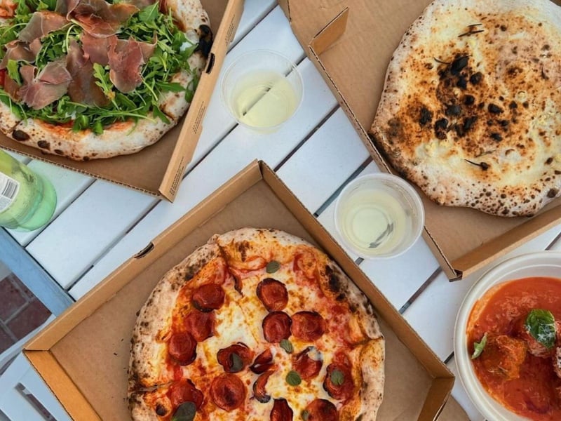 A spread of pizzas from Bud  Alleys Pizza Bar and Trattoria in Seaside, Florida