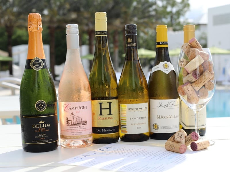 Wine bottles from Caliza on display