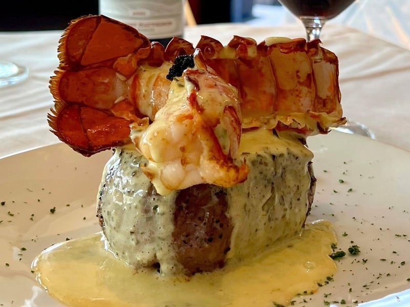 Filet Mignon topped with trufflepoached lobster