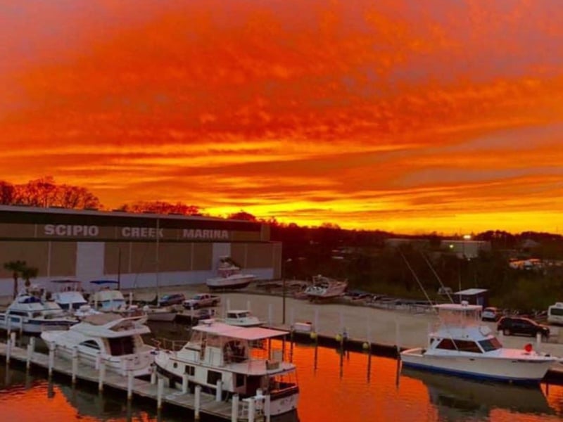Scipio Creek Marina at sunset