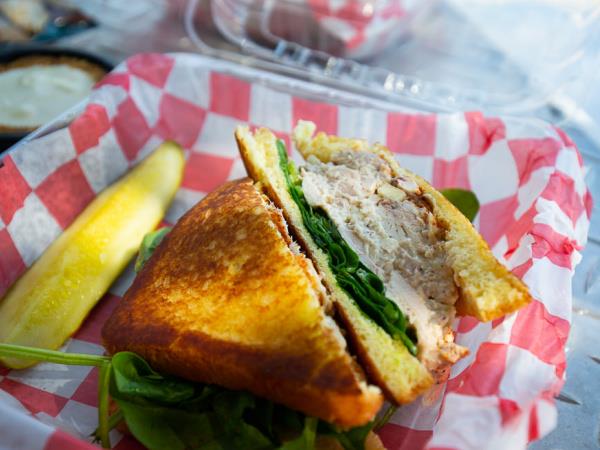 A BBQ sandwich at Barefoot BBQ in Santa Rosa Beach, Florida