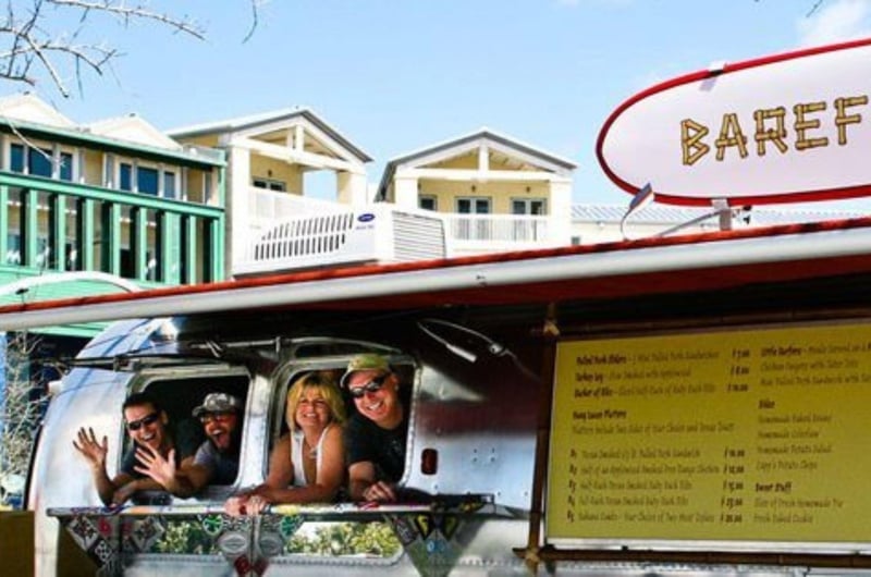 The crew in the window at Barefoot BBQ in Seaside, Florida