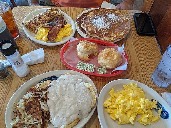 A breakfast spread at the Donut Hole