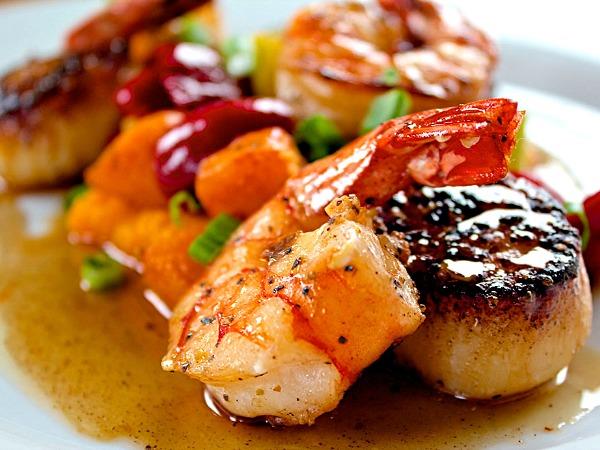 Shrimp and sauteed scallops at Camilles at Crystal Beach, FL