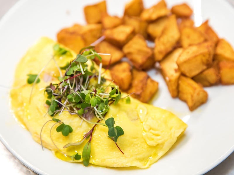 An omlette with breakfast potatoes from Edwards in Rosemary Beach, Florida