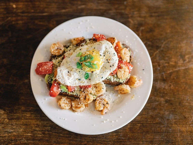 Avocado toast with gulf shrimp