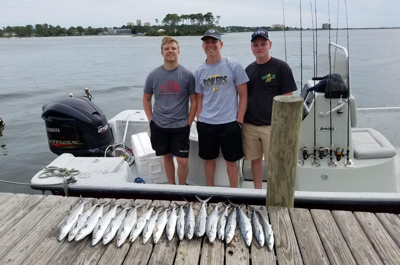 A family on the dock with their catches from Cant Quit Fishin