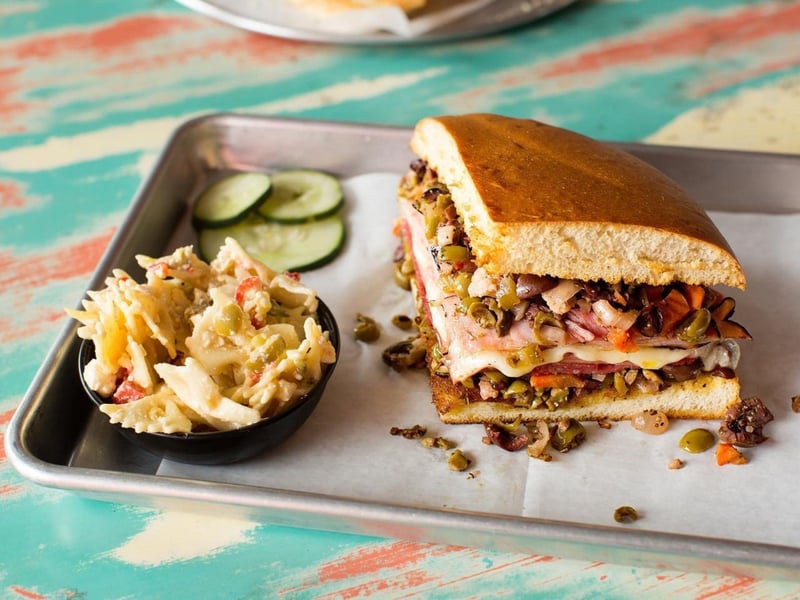 A muffuletta with pasta salad