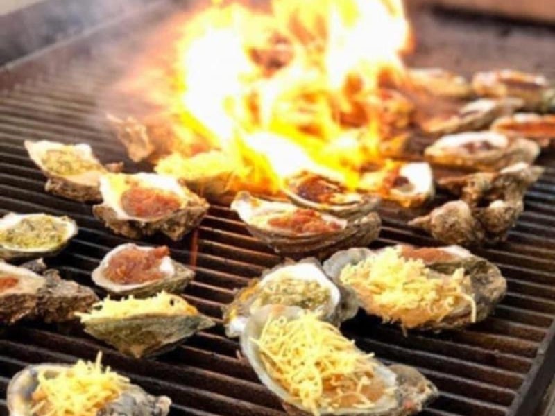 Oysters on the grill at AJs Grayton Beach