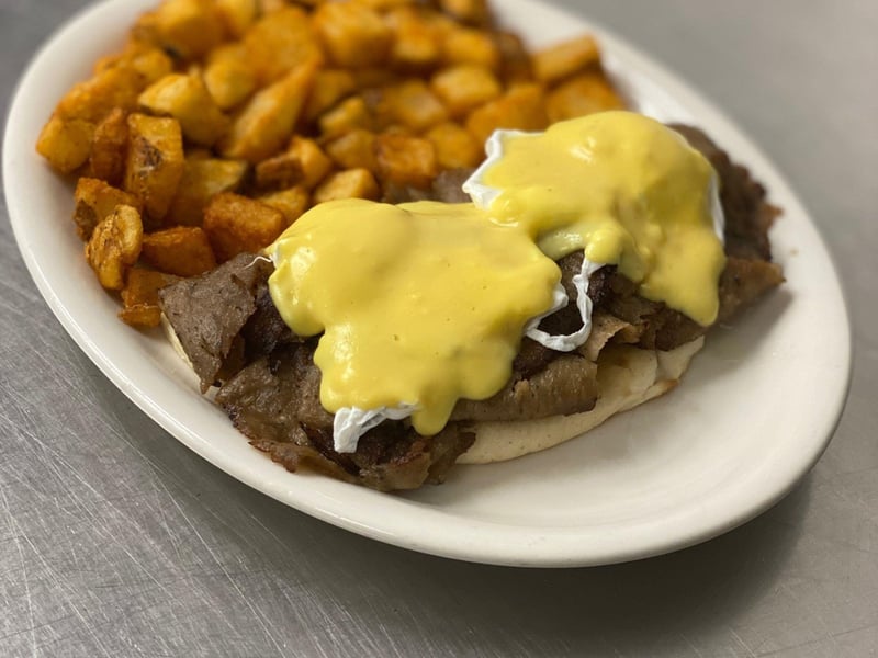 An Alexander Benedict with gyro and poached eggs