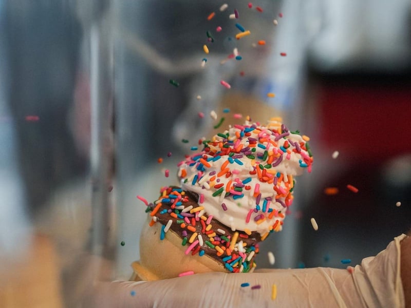 Soft serve ice cream with sprinkles from Dawsons Yogurt  Fudge Works