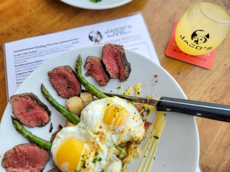Steak and Eggs from Jacos Bayfront Bar  Grille in Pensacola, Florida
