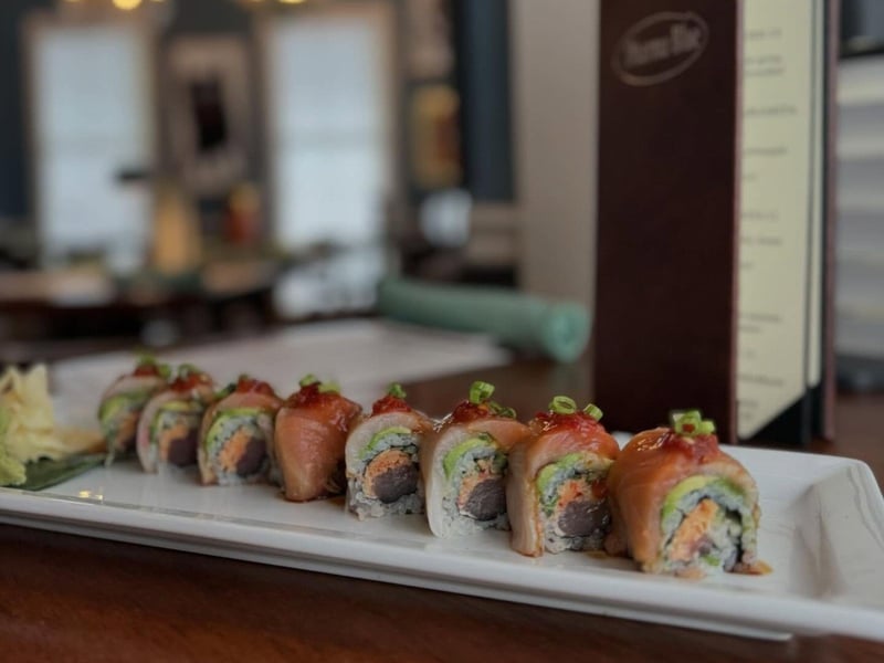 A sushi roll from Dharma Blue in Pensacola, Florida