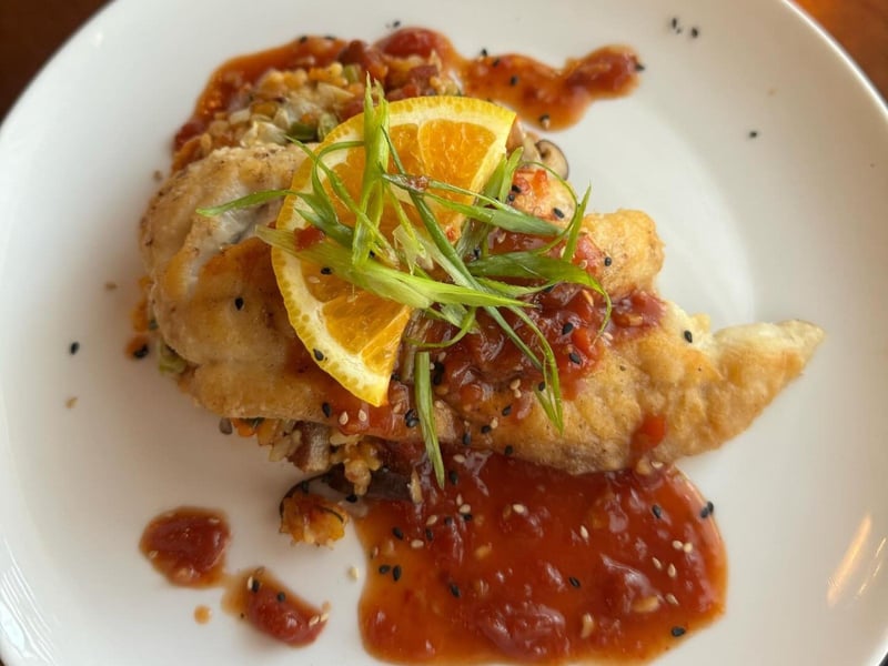 A fresh seafood entree from Dharma Blue