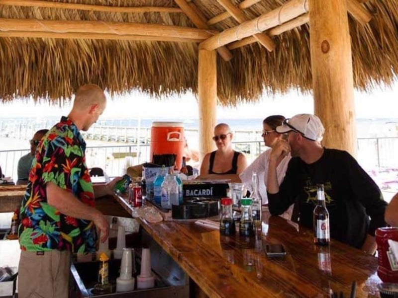 The waterfront bar at Flounders Chowder House in Pensacola Beach, Florida
