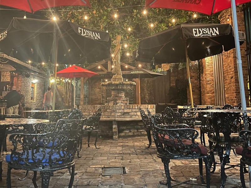 The courtyard at night at Seville Quarter in Pensacola, Florida