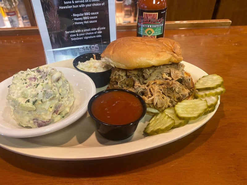 A barbecue sandwich from Sidelines Sports Bar and Restaurant