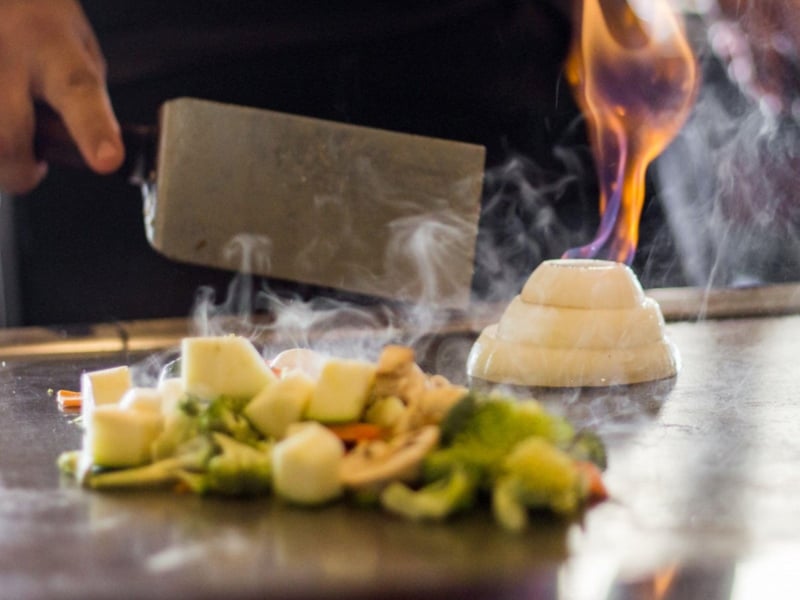 Vegetables on the hibachi grill at Tokyo Japanese Steakhouse